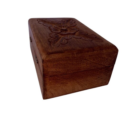 Vintage Hand Carved Floral Wooden Box Small Jewelry Keepsake Chest Home Décor - Picture 6 of 7